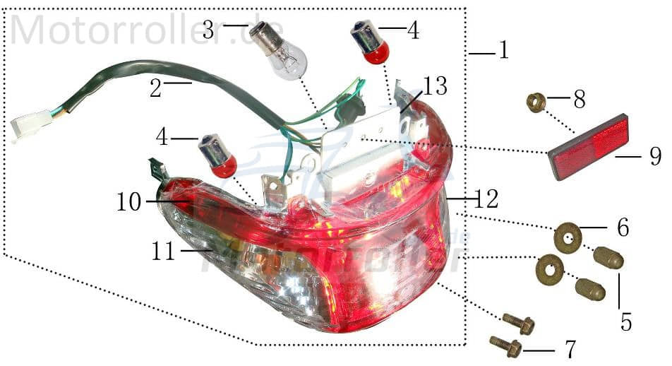 Rücklichtglas rot E3 50R-001065 alt AGM Roller 50ccm 4Takt Motorroller.de Rücklicht-Glas Rücklicht-Abdeckung Rücklichtabdeckung Rücklichtdeckel 139QMB