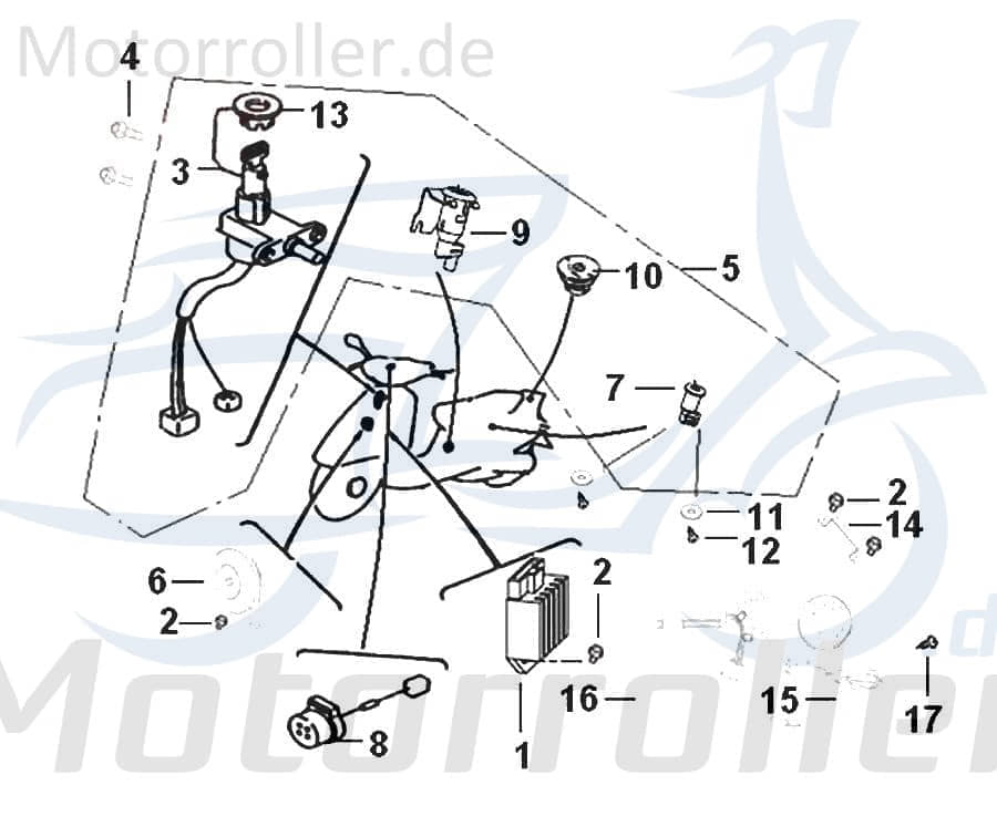 Schlosssatz RY6 Keeway Zündschloss Tank Sitzbank 88000BMBT000 Motorroller.de Tankverschluss Tank-Verschluss Tank-Deckel Schloss-Set Zünd-Schloss CPI