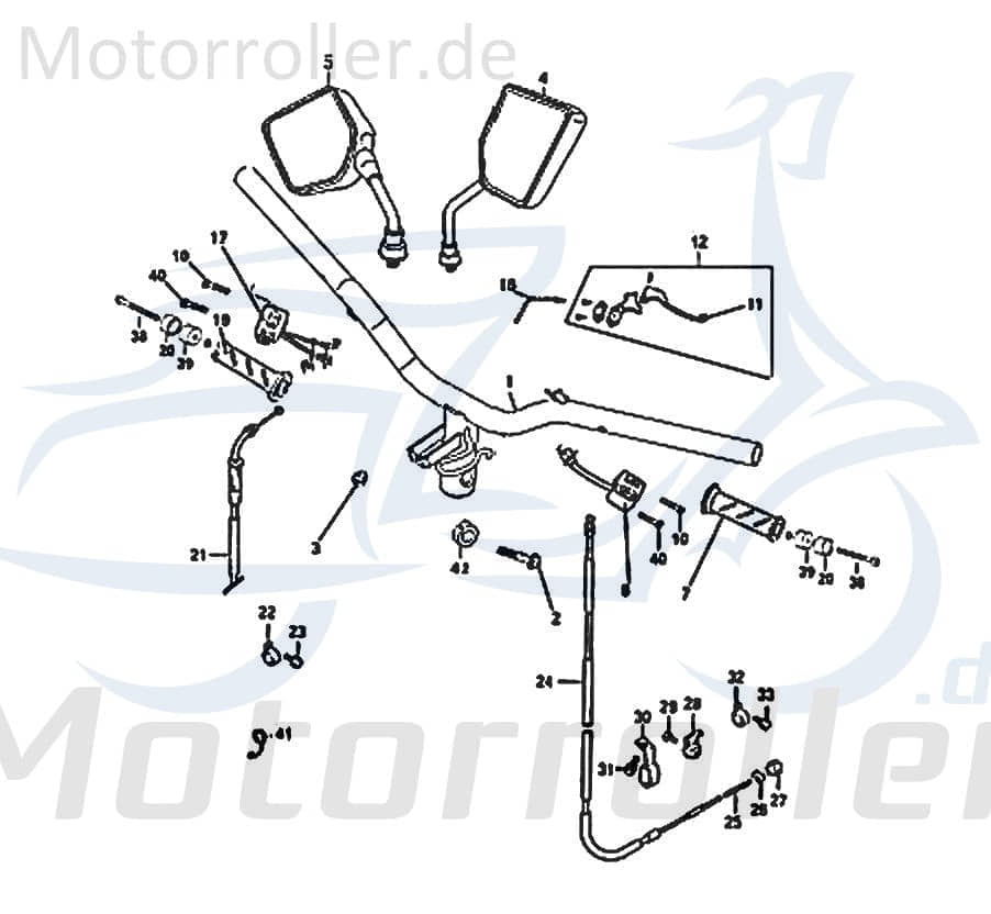 Kreidler Florett 125G Lenker Lenkung 50ccm 2Takt FIG.C10-1 Motorroller.de Lenkstange Lenkwelle Lenk-Stange Zweiradlenker Rollerlenker 50ccm-2Takt