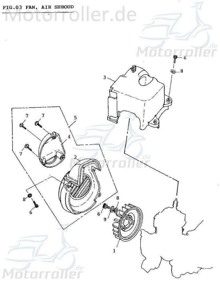 Adly Lüfterdeckel Fox Plus 50 FP-50 Abdeckhaube 50ccm 2Takt Motorroller.de Kappe Abdeckung Schutz Verkleidung Platte Cover Blende Schutzhaube Scooter
