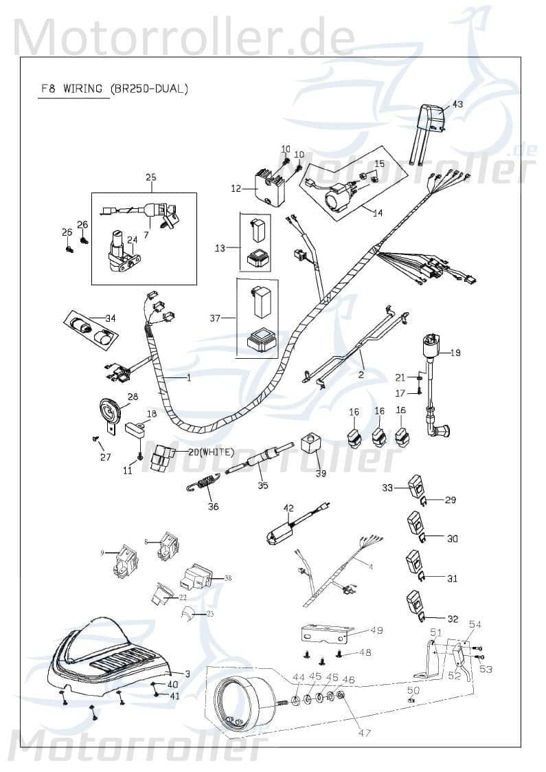 PGO Kabelbaum Bugrider 250 Kabelsatz Buggy 250ccm 4Takt Motorroller.de Stromverteiler Strom-Verteiler Kabel-Set Kabelbündel Kabel-Baum Ersatzteil