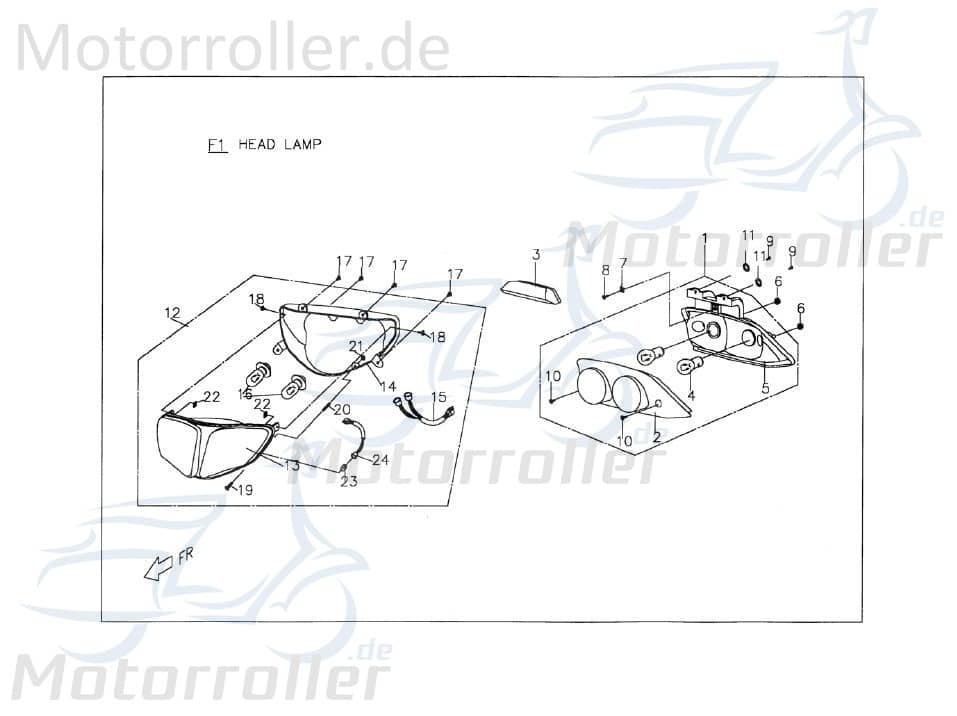 PGO Birnenfassung Hauptscheinwerfer T-Rex 50 50ccm 2Takt Motorroller.de 110ccm-2Takt Scooter T-Rex 125 Ersatzteil Service Inpektion Direktimport