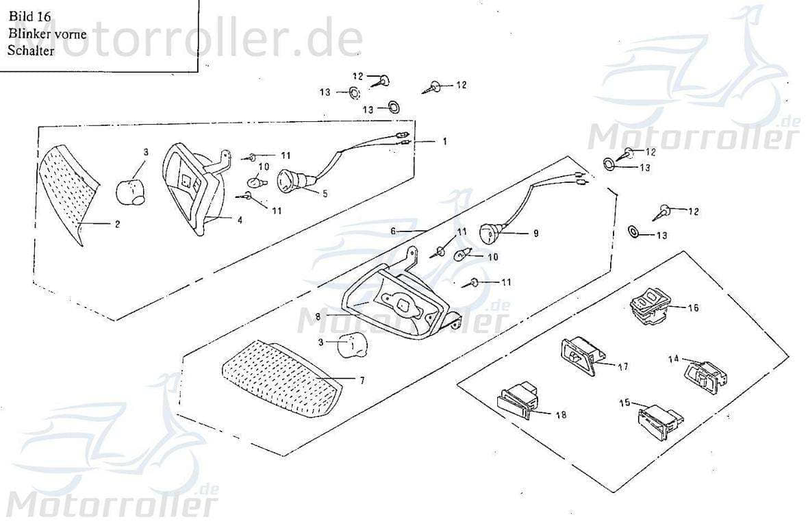 Sundiro XDZ 50 A Phoenix Lichtschalter 50ccm 4Takt FIG.-0416-NO.-16 Motorroller.de Knopf Ausschalter Einschalter Scheinwerferschalter Licht-Schalter