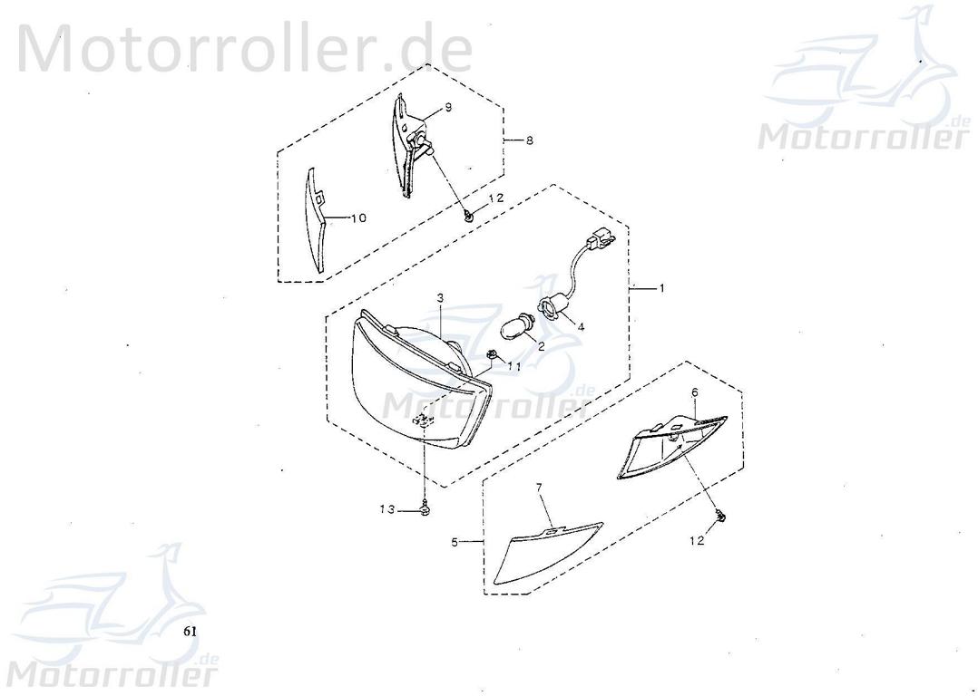 SMC Kontra T 50 Scheinwerfer Roller 50ccm 2Takt 55300-NHF-01 Motorroller.de Frontscheinwerfer Hauptscheinwerfer Front-Scheinwerfer Vorderlicht Scooter