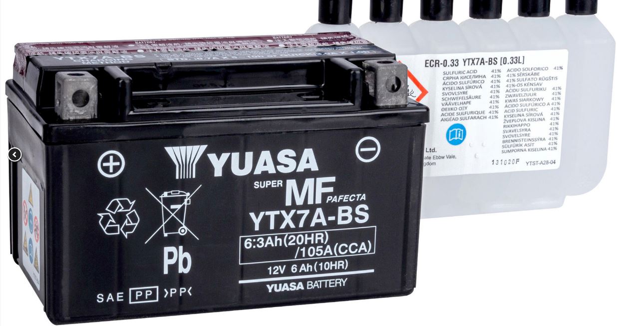 YUASA Batterie YTX7A-BS 12V 6Ah DIN 50615 AGM 2309I-003-5007 Motorroller.de 150x87x93mm Starterbatterie Roller-Batterie Rollerbatterie Akkumulator