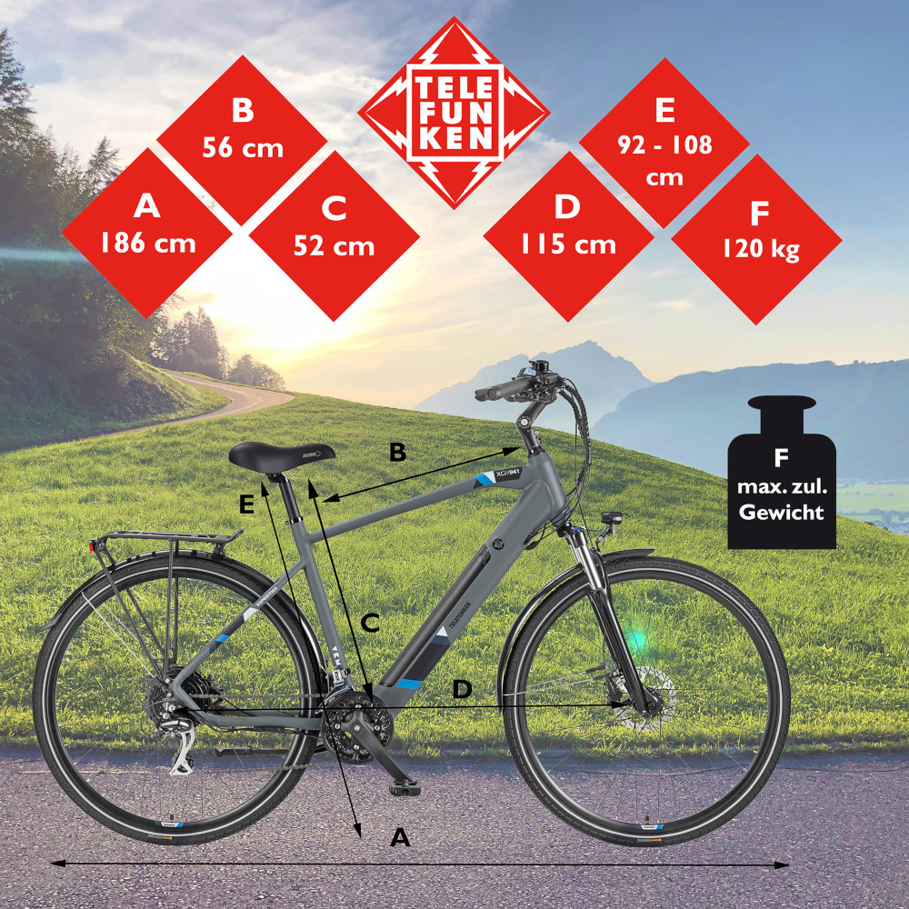 E-Bike Telefunken XC941 Expedition Elektrofahrrad Trekking-Pedelec granit 28" RH 50cm E-Fahrrad Trekkingrad Herrenrad