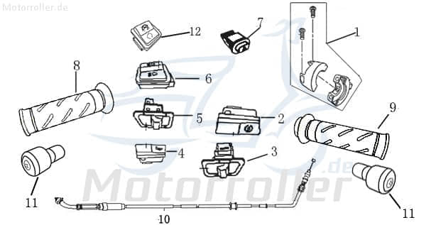 Lichtschalter Hupe Jonway RS 1100 Knopf Ausschalter 1050103-1 Motorroller.de Einschalter Scheinwerferschalter Licht-Schalter 139QMB Scooter Torino 125