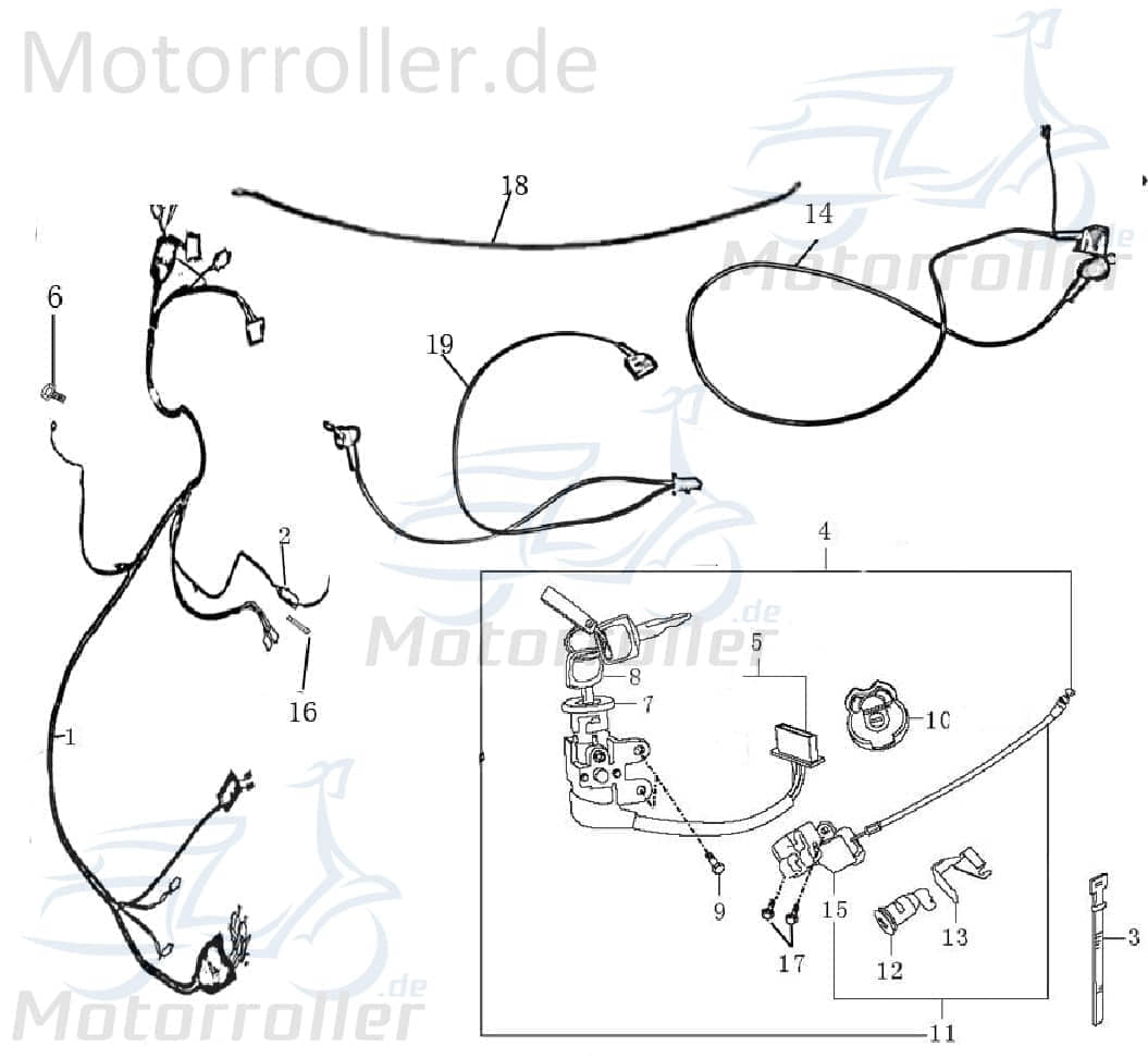 Schlosssatz für Blechtank und Tankdeckel AGM 50ccm 4Takt Motorroller.de mit Belüftung JSD50QT-13 Tankverschluss Tank-Verschluss Tank-Deckel 139QMB