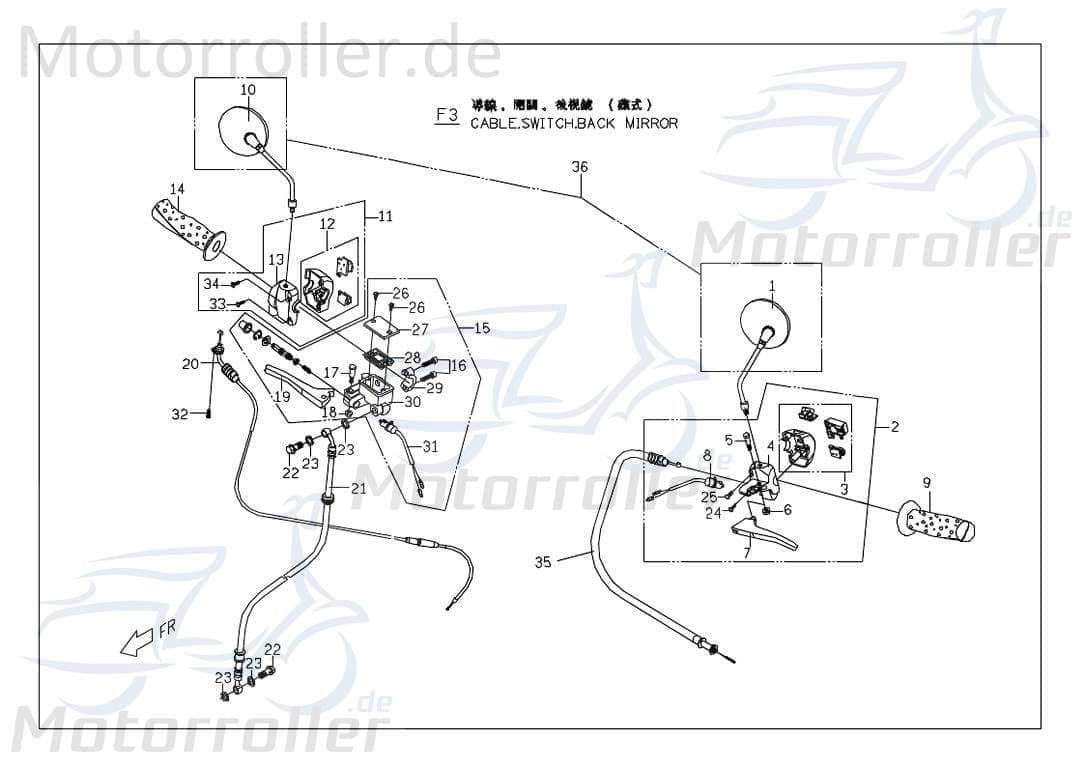 PGO Schaltereinheit Schaltergehäuse unten Roller 50ccm 2Takt Motorroller.de Lenkerarmatur Kombischalter Kombi-Schalter Schalter-Einheit Lenker-Armatur