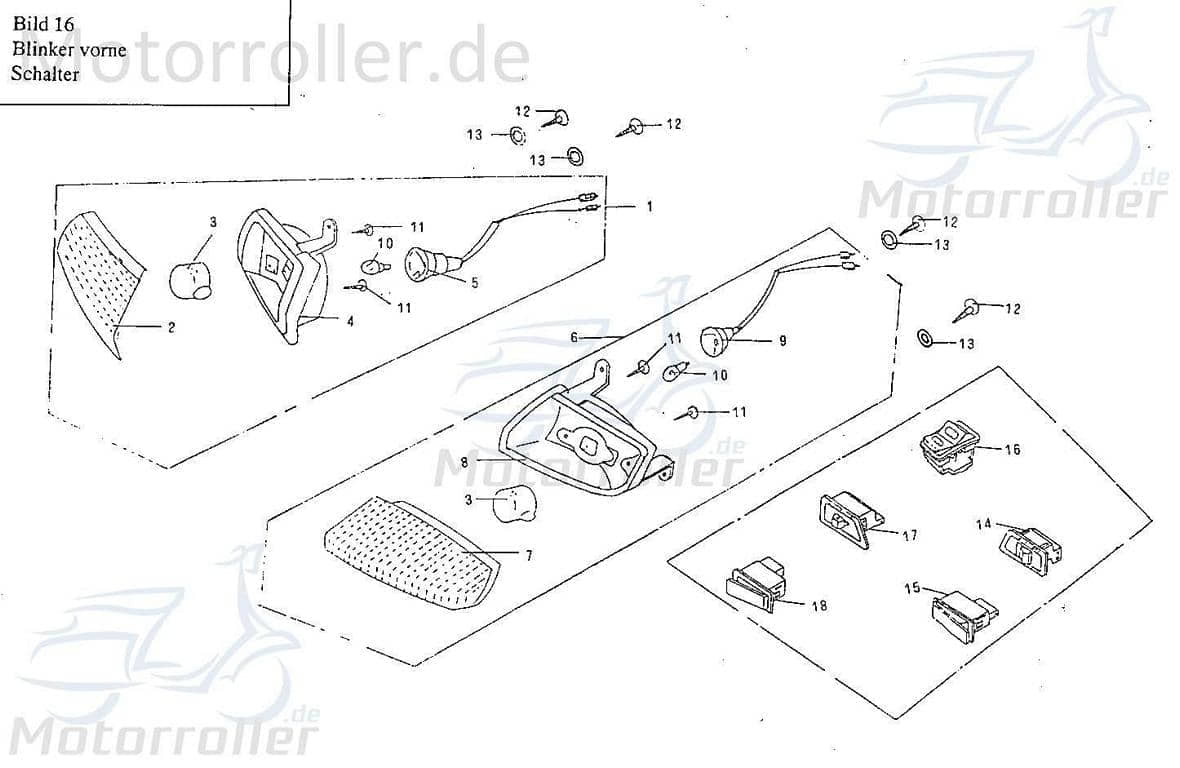 Lichtschalter Hupe Jonway RS 1100 Knopf Scooter 0217150000A Motorroller.de Ausschalter Einschalter Scheinwerferschalter Licht-Schalter 139QMB Moped