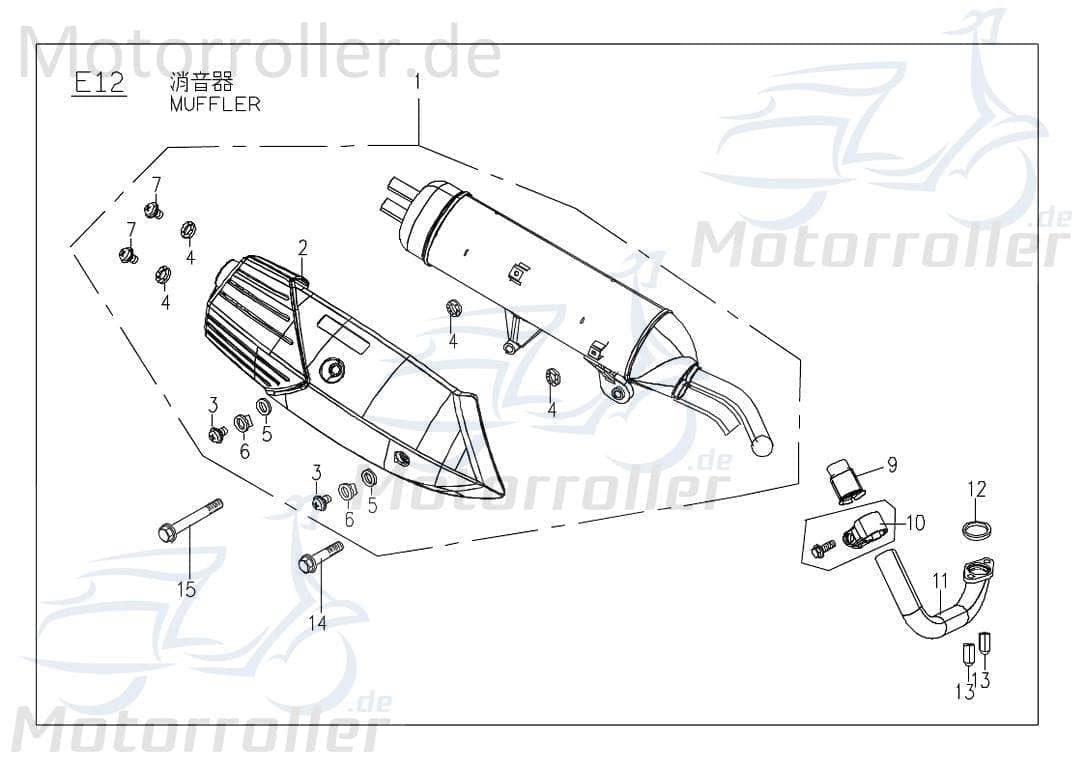 PGO Auspuffblende 125ccm-4Takt G-Max 125 Auspuffschutz M22810100001 Motorroller.de Hitzeblech Auspuffabdeckung Auspuff-Blende Hitze-Blech G-Max 150