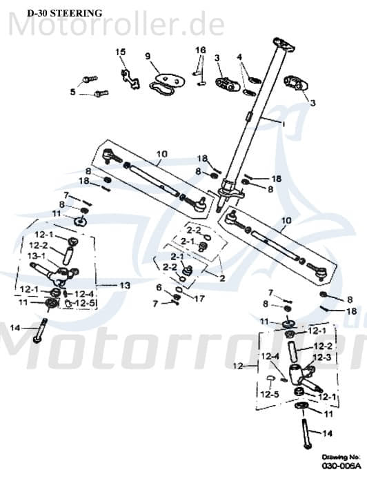Aeon Cobra 180 RS II Lenksäule 180ccm 4Takt 51107-201-A02 Motorroller.de Lenkstange Lenkrohr Quad ATV UTV Ersatzteil Service Inpektion Direktimport