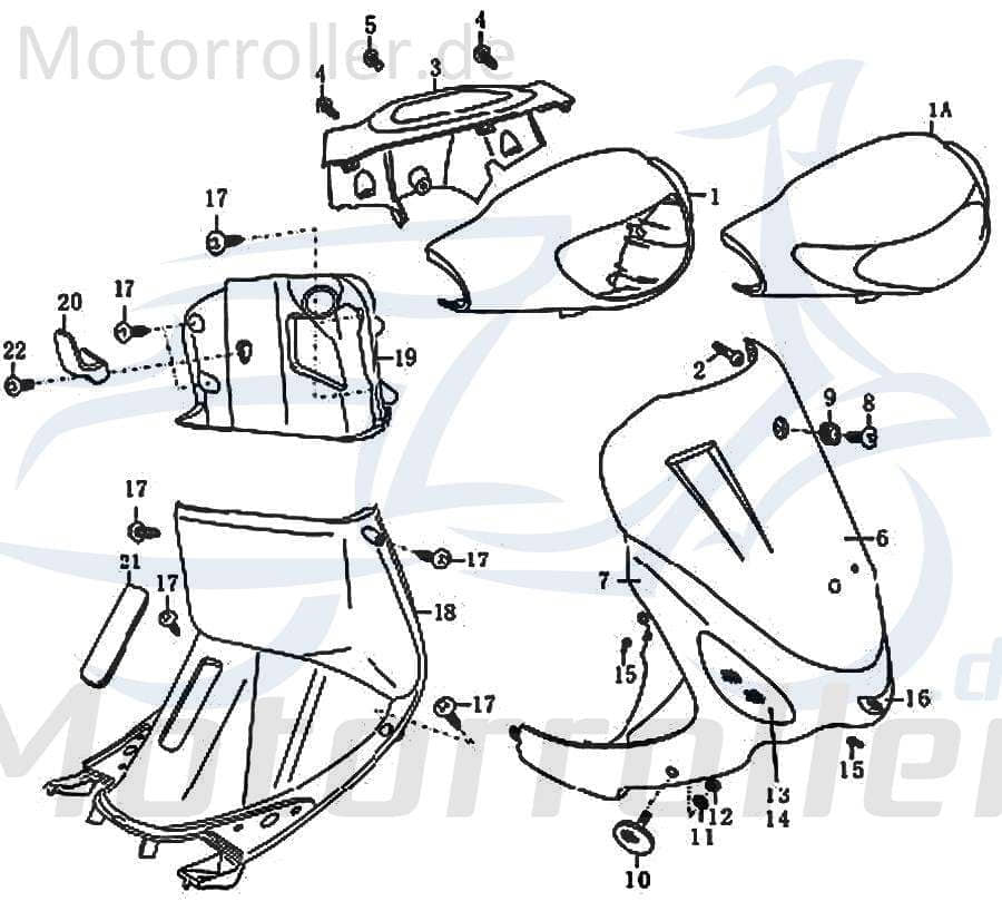 Rex RS450 Scheinwerferverkleidung 50ccm 4Takt FIG20A-1-2 Motorroller.de Scheinwerfer-Verkleidung Lenker-Verkleidung Scheinwerferabdeckung 50ccm-4Takt