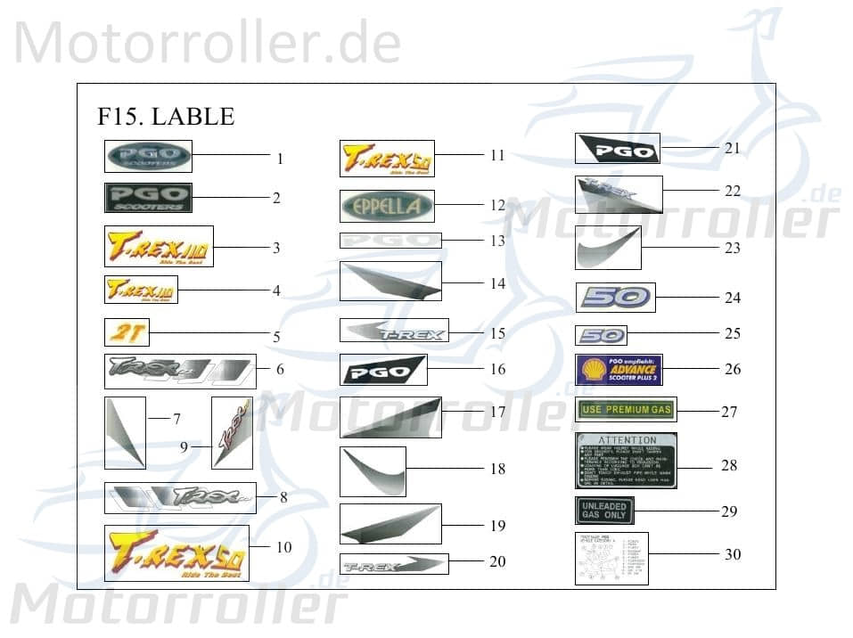 PGO T-Rex 50 Aufkleber Seitenverkleidung links Sticker Dekor Dekor-Aufkleber Roller C1601740000 Motorroller.de Klebeetikett
