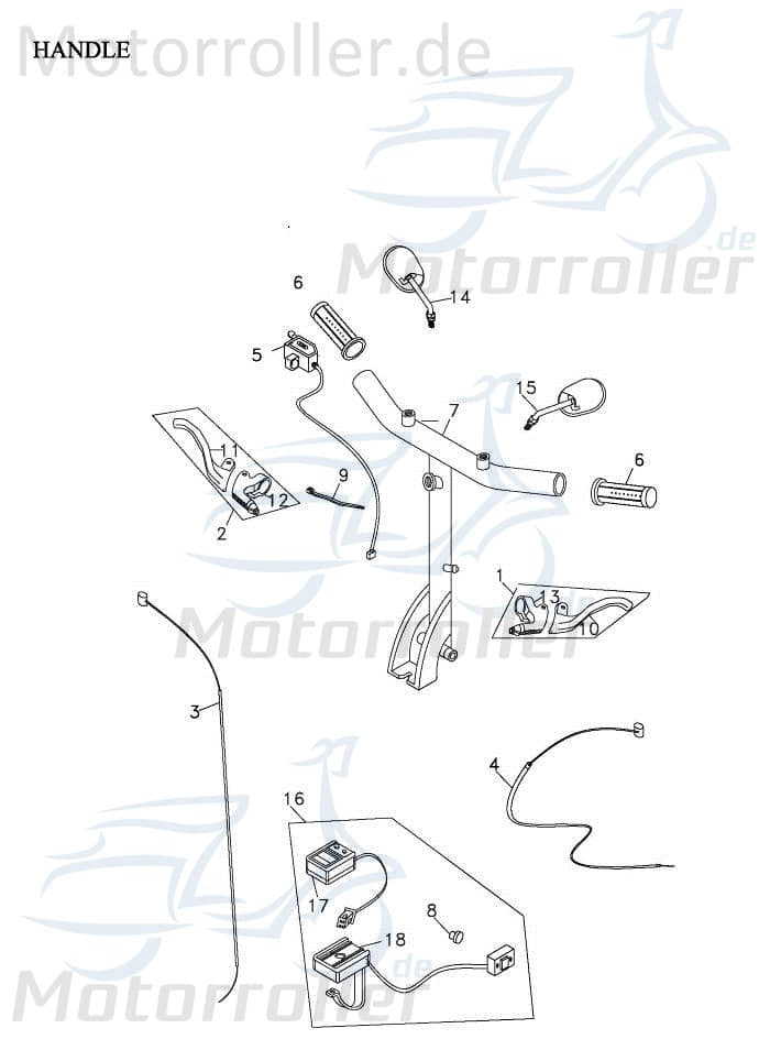 Adly Fun Cruiser FC 20 Lenker elektro 53100-165-00B Motorroller.de Lenkung Lenkstange Lenkwelle Lenk-Stange Zweiradlenker Rollerlenker Scooter